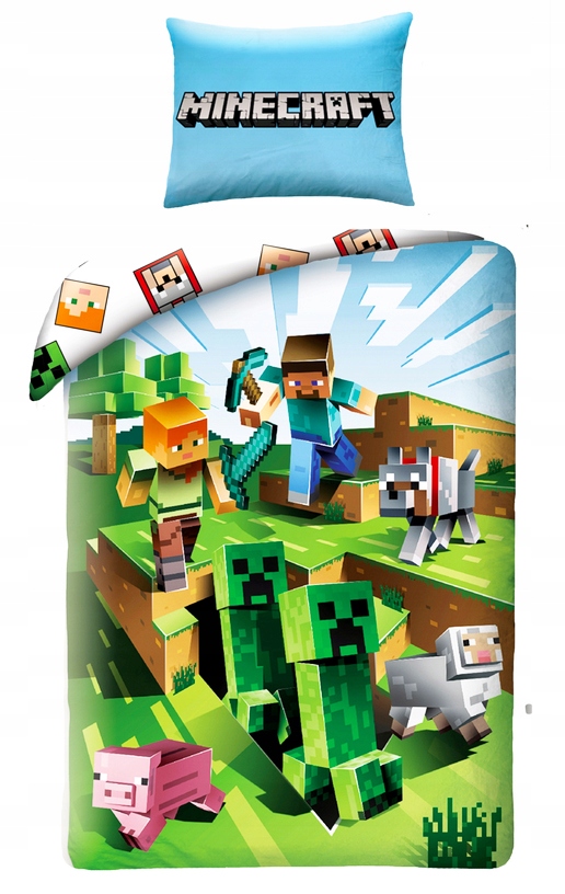 Pościel dziecięca MINECRAFT 160x200 Steve Creeper Halantex Długość poszwy 200 cm