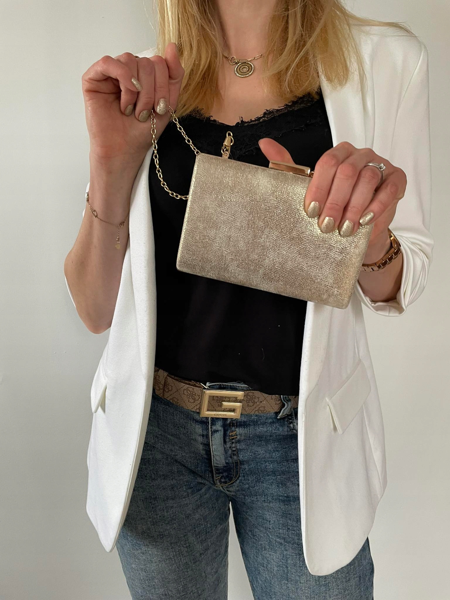 EFEKTOWNA ZŁOTA torebka kopertówka PUZDERKO Materiał dominujący syntetyk