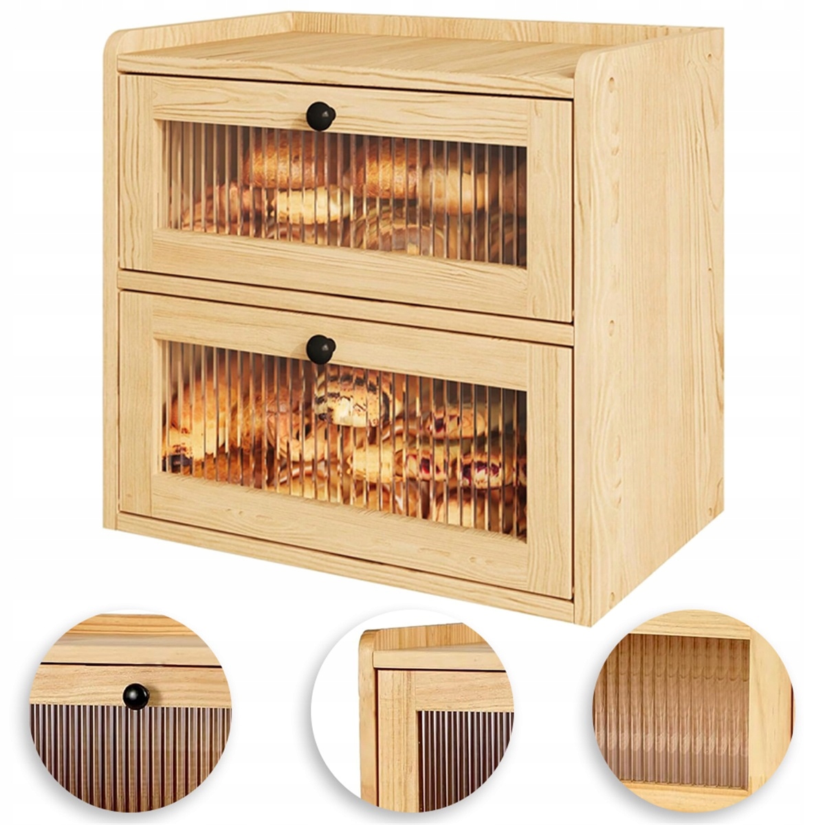 2 vrstvy Dřevěná nádoba s okénkem pro skladování pečiva