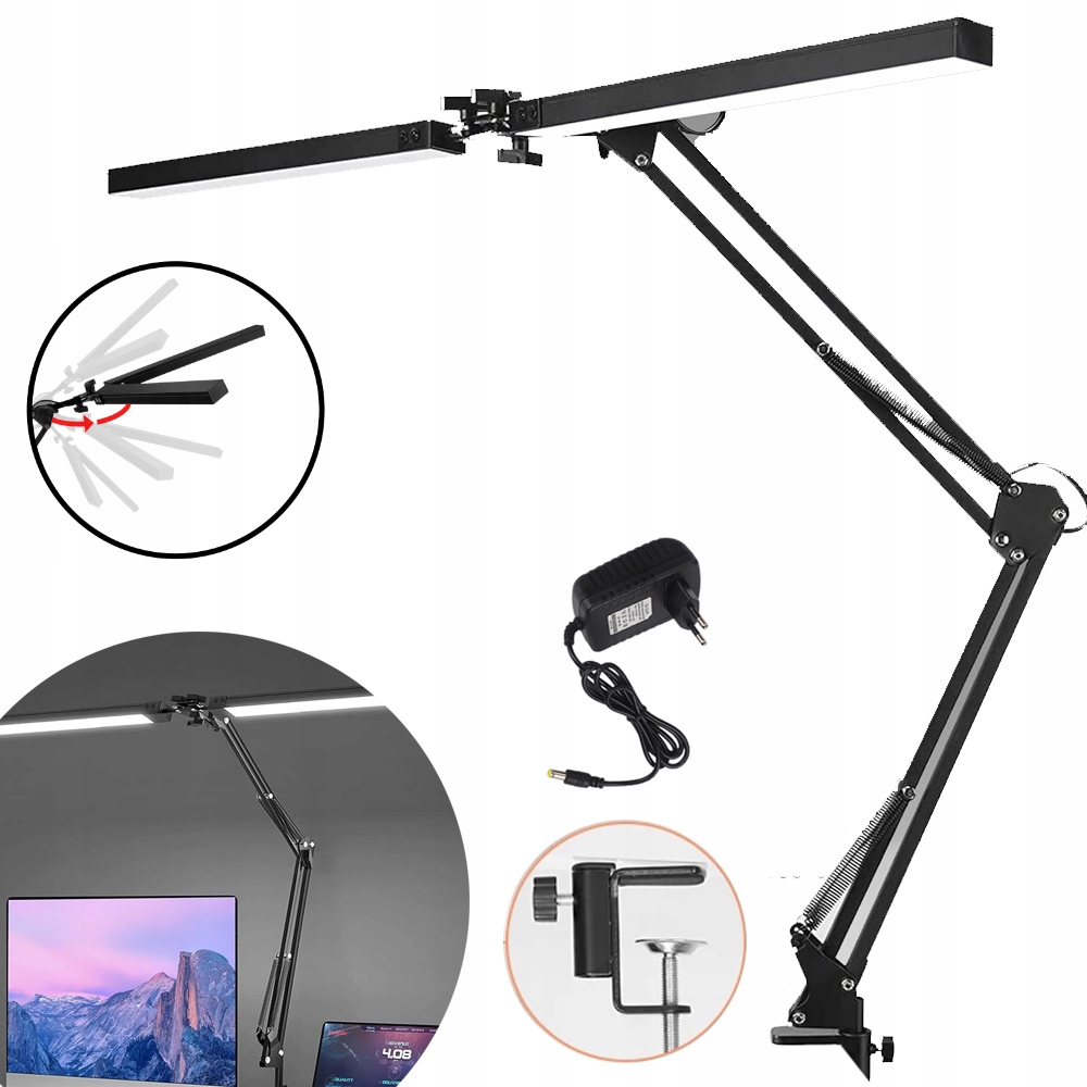 Dvojitá Stolní Kreslicí Lampa Černá Nastavitelný Klip