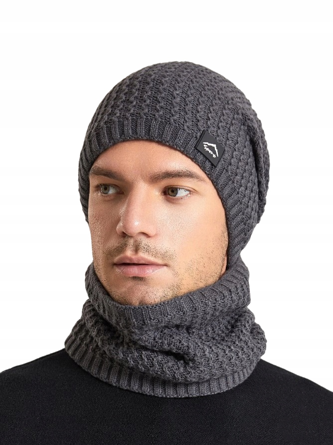 KOMPLET CZAPKA I KOMIN MĘSKI CIEPŁY ZESTAW ZIMOWY