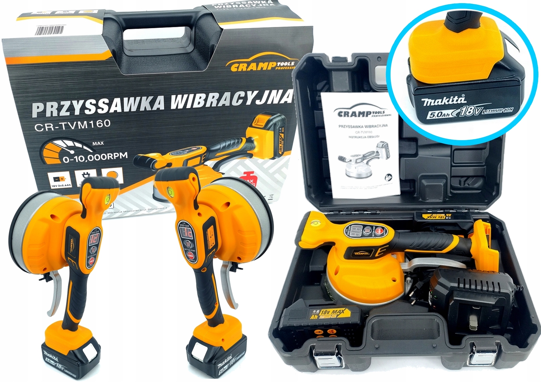 Cramp TVM160 Przyssawka Wibracyjna Wibrująca Do Płytek Udźwig Do 100KG