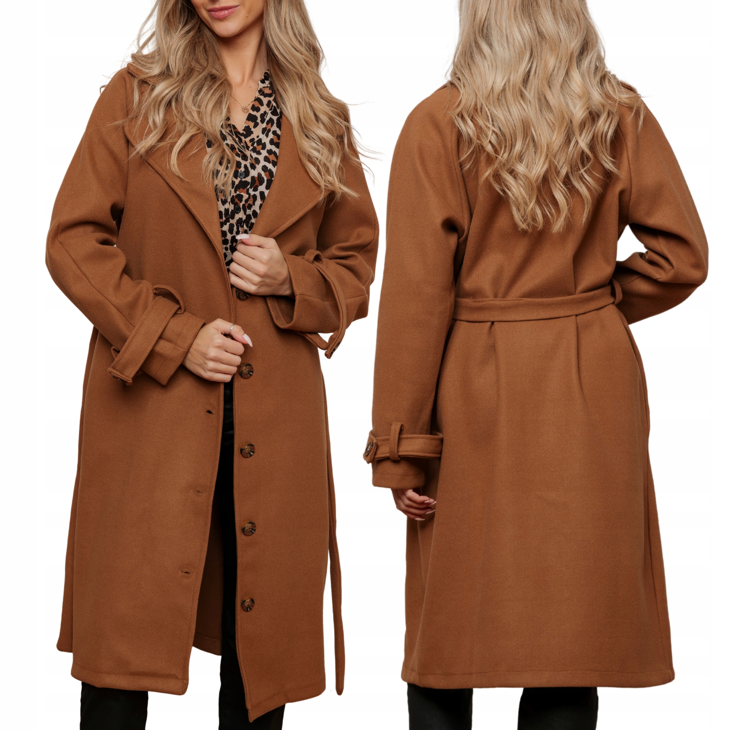 Dámský jarní kabát s dlouhým přechodem, klasický, béžový, velikost M