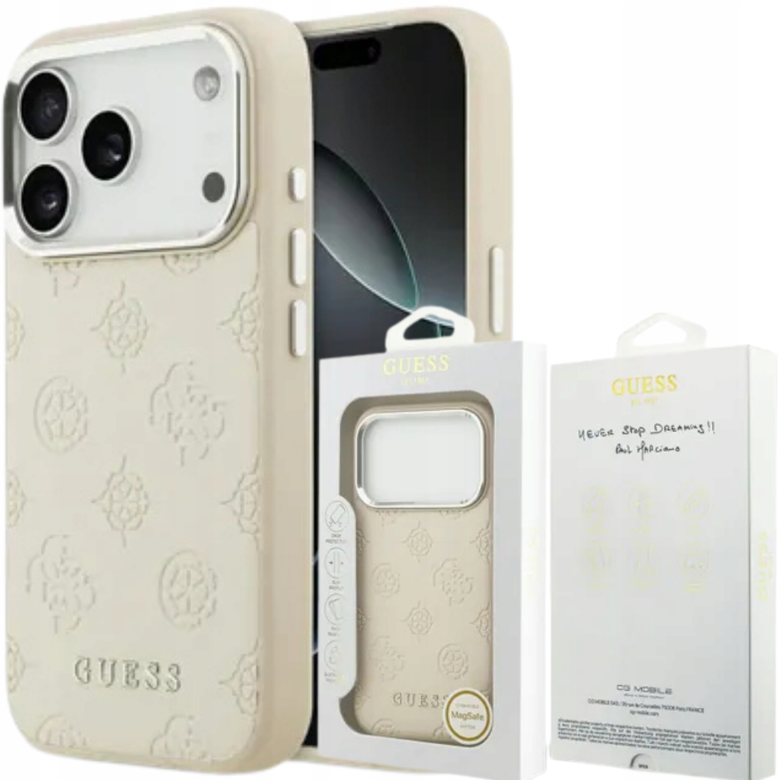 Oryginalne Etui Plecki Nakładka Guess do Apple iPhone 17 Pro beżowy