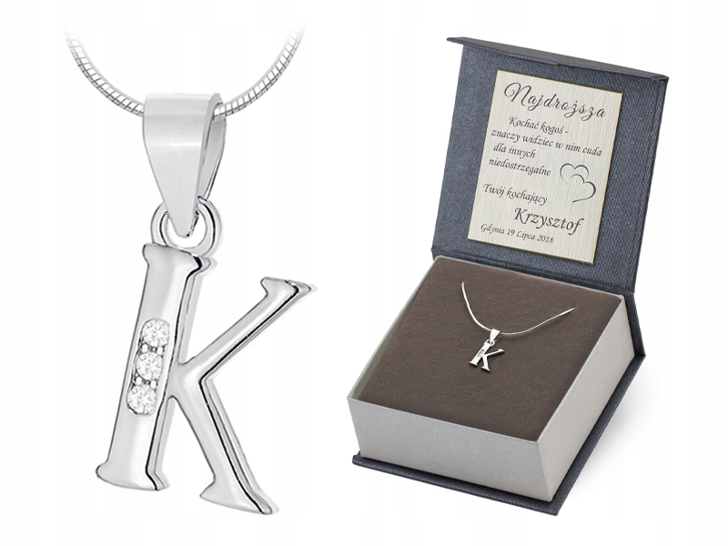 Stříbrná Sada ryzost 925 Řetízek 60 cm a Přívěsek Zirkony Písmeno K