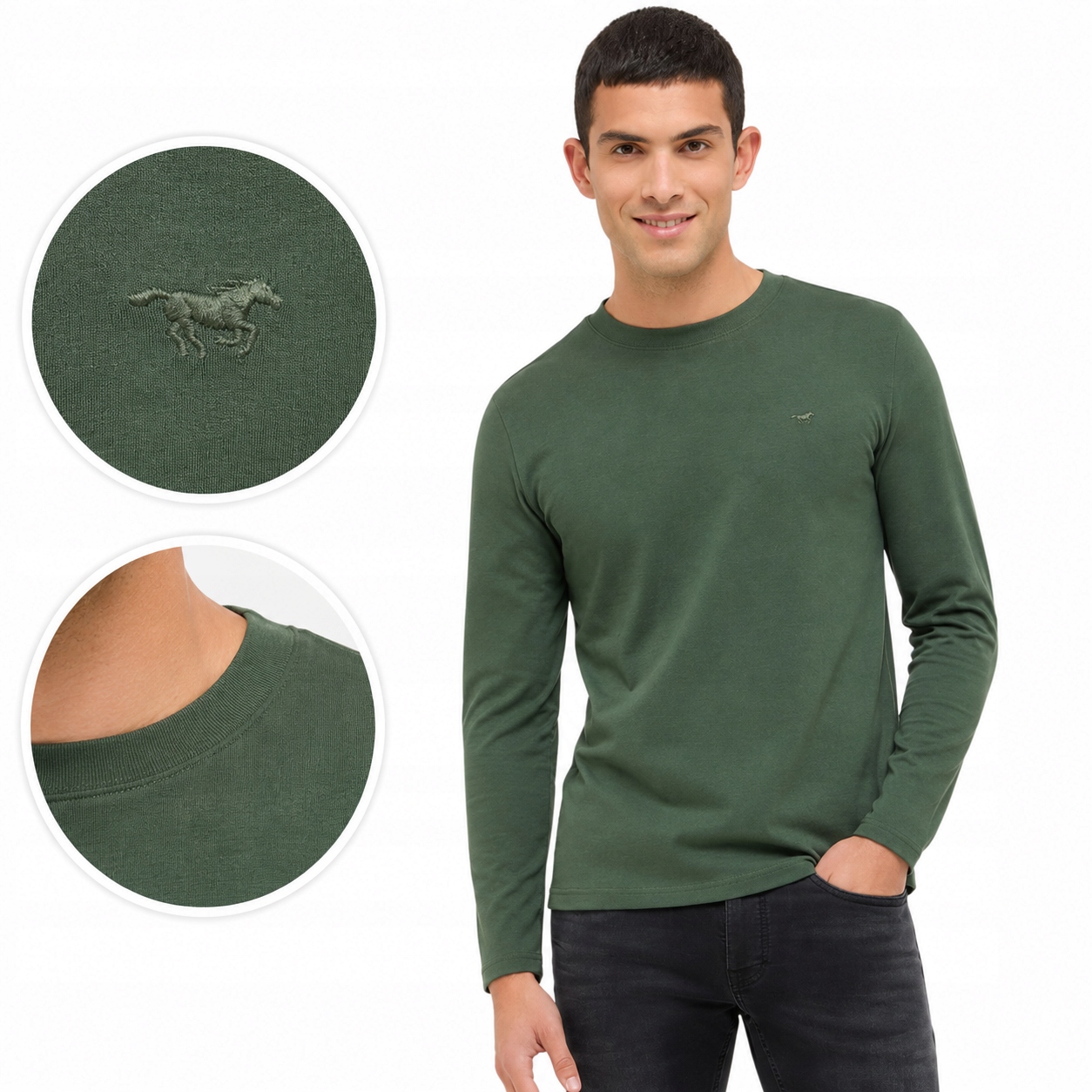 Pánský dlouhý rukáv Mustang s dlouhým rukávem Zelený Asheville Regular vel. M