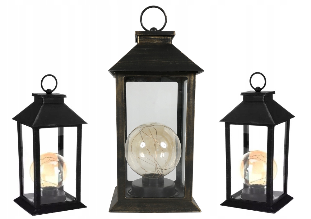 LATARENKA Z ŻARÓWKĄ LED OGRODOWA 14x29 CM Kolor biały czarny