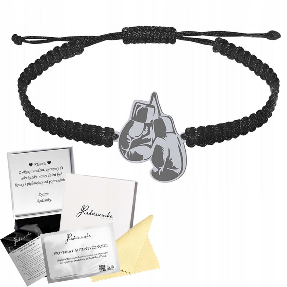 Stříbrný náramek Boxerské rukavice 925 Makramé Dárek Gravírování Bonus