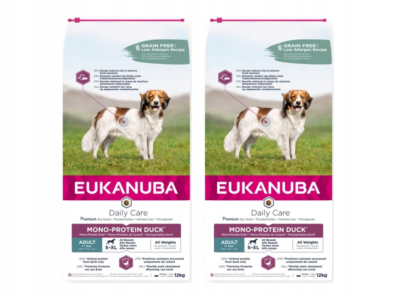 Karma dla psa Eukanuba Daily Care Adult Kaczka 2 x 12 kg
