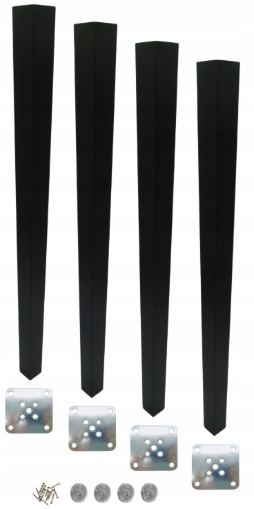 Sada 4x drevené nábytkové lichobežníkové nohy 72 cm 5x3,5 čierne upevnenie