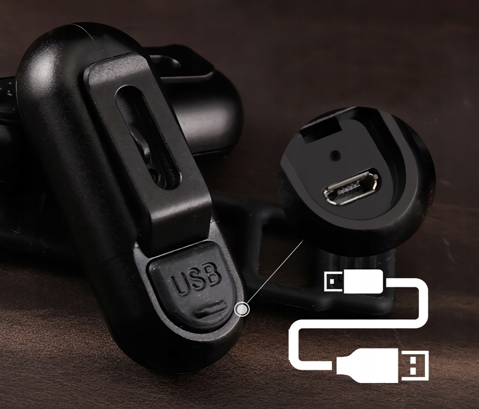 LAMPKA ROWEROWA PRZEDNIA TYLNA LED USB WODOODPORNA Kolor dominujący czarny