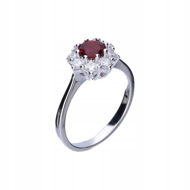 Stříbrný dámský prstýnek 925 s rubínovou zirkonií a bílými zirkony jako dárek r12