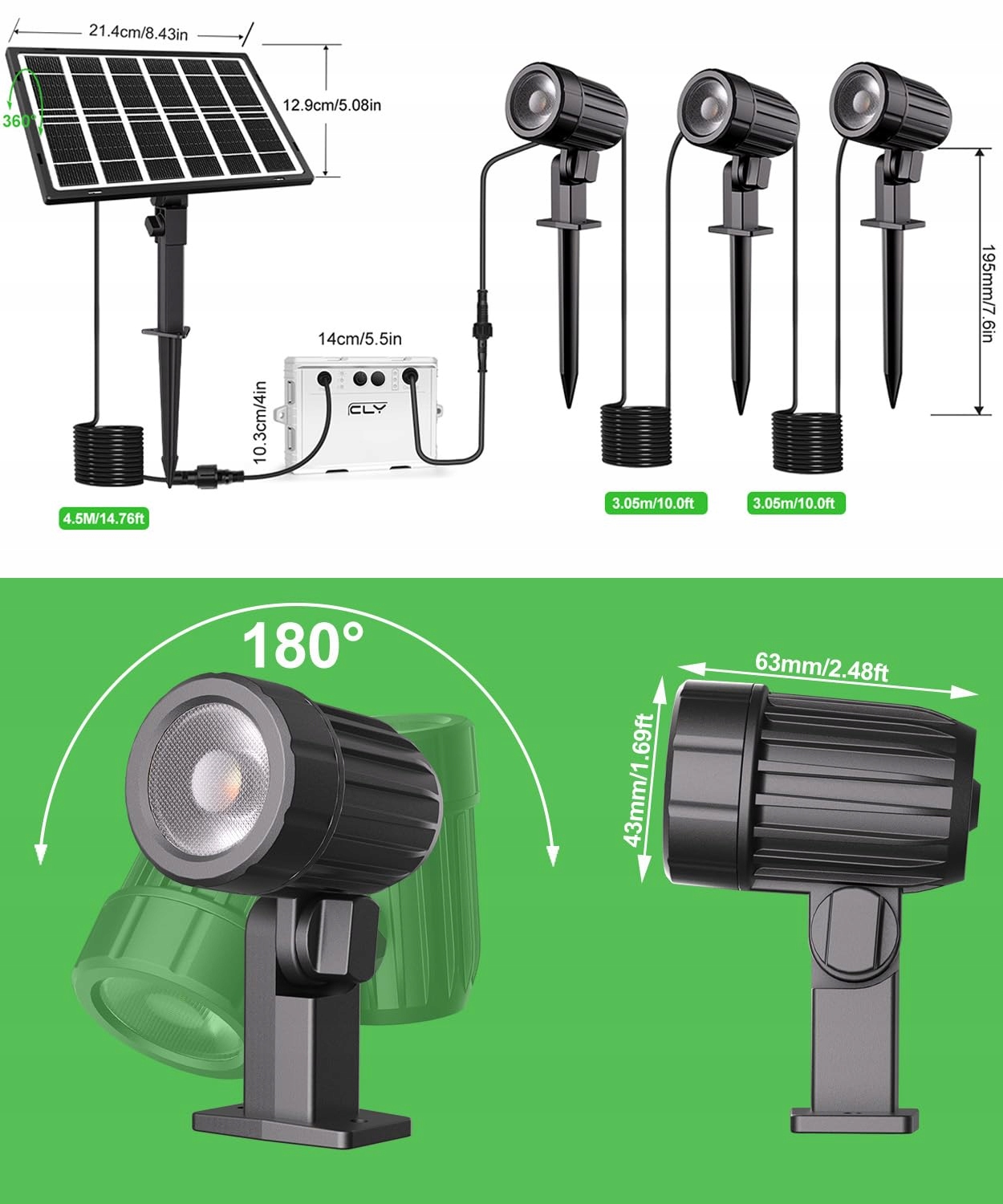 CLY Solarna Lampa Ogrodowa Zewnętrzna Z Pilotem IP66 5000mAh 2700K-6000K — miniatura 8