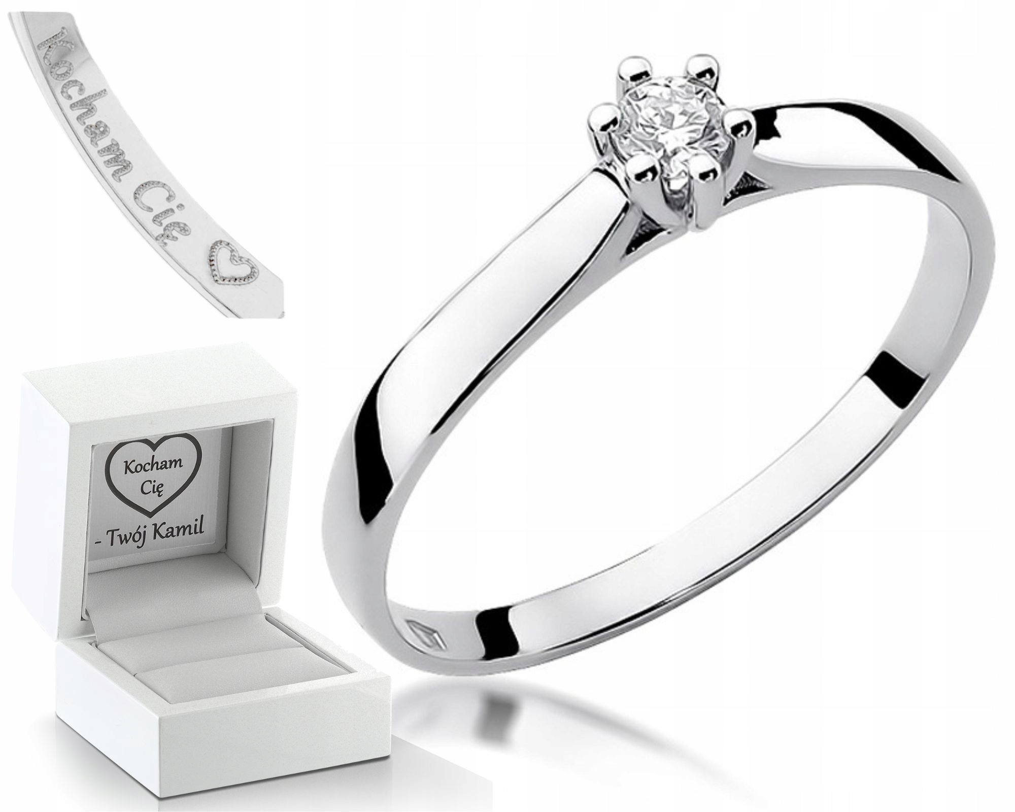 Prstýnek S Briliantem 0,10 Ct Bílé Zlato Gravírování Zlato