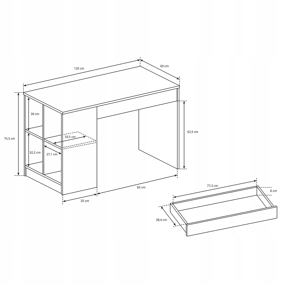 Biurko ROBIN komputerowe białe szafka na książki Marka Meblo-Trans