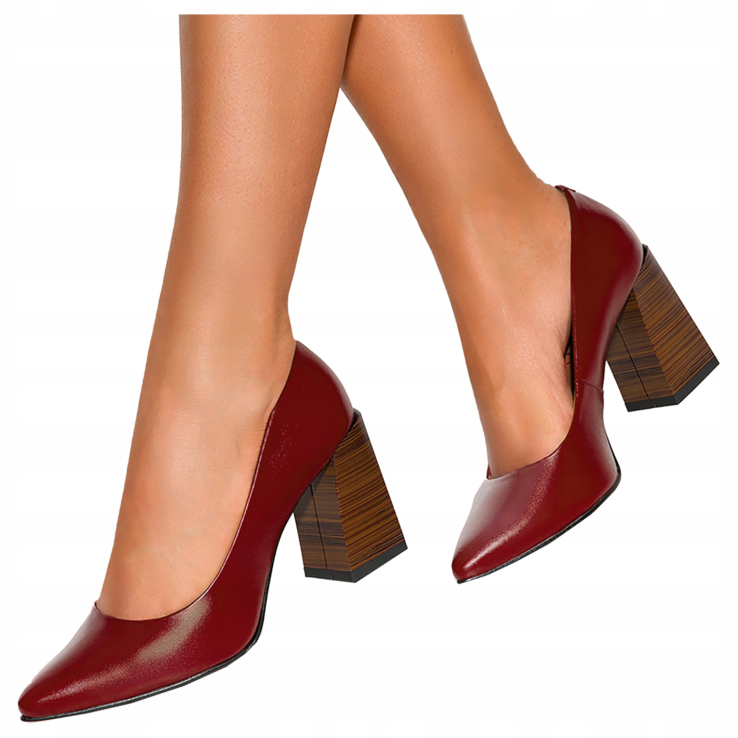 Bordové Kožené Lodičky Dámské ozdobné podpatky Klocek Produkt Polský vel. 36