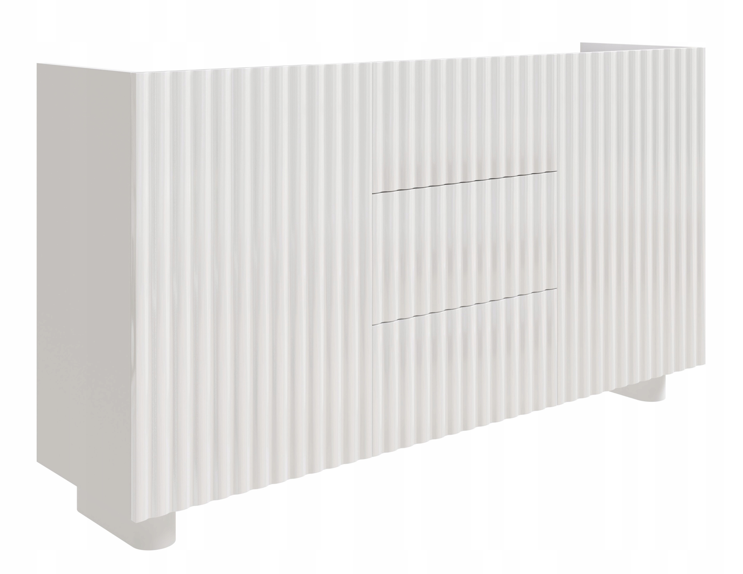 Dvoudveřová komoda Fiorra se třemi zásuvkami 144 cm, bílý lesk