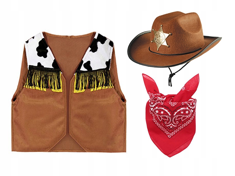 STRÓJ SZERYF KOWBOJ KAMIZELKA KAPELUSZ 134-140