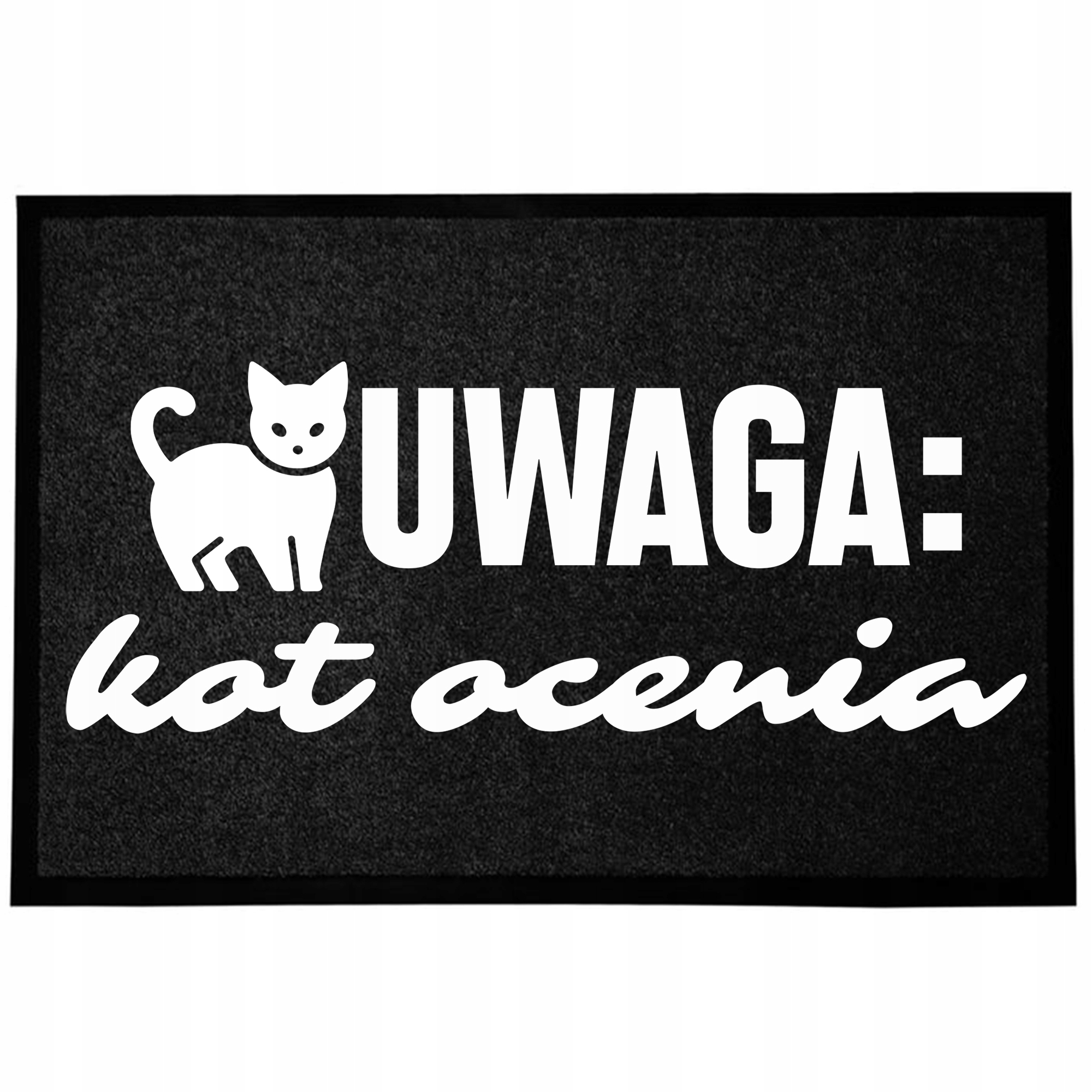 Wycieraczka Wejściowa Z Humorem 60X40 CM Czarna Śmieszna Uwaga Kot Ocenia