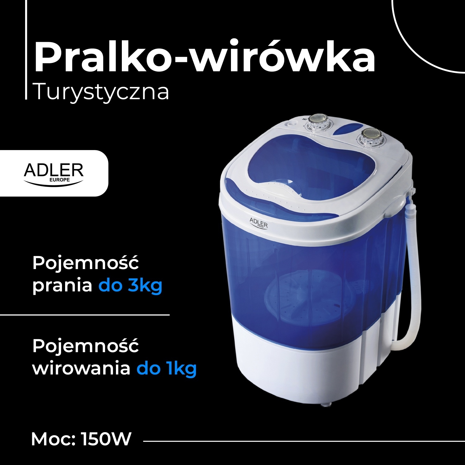 Pralko-wirówka turystyczna AD 8051 – kompaktowa, oszczędna, do 3 kg