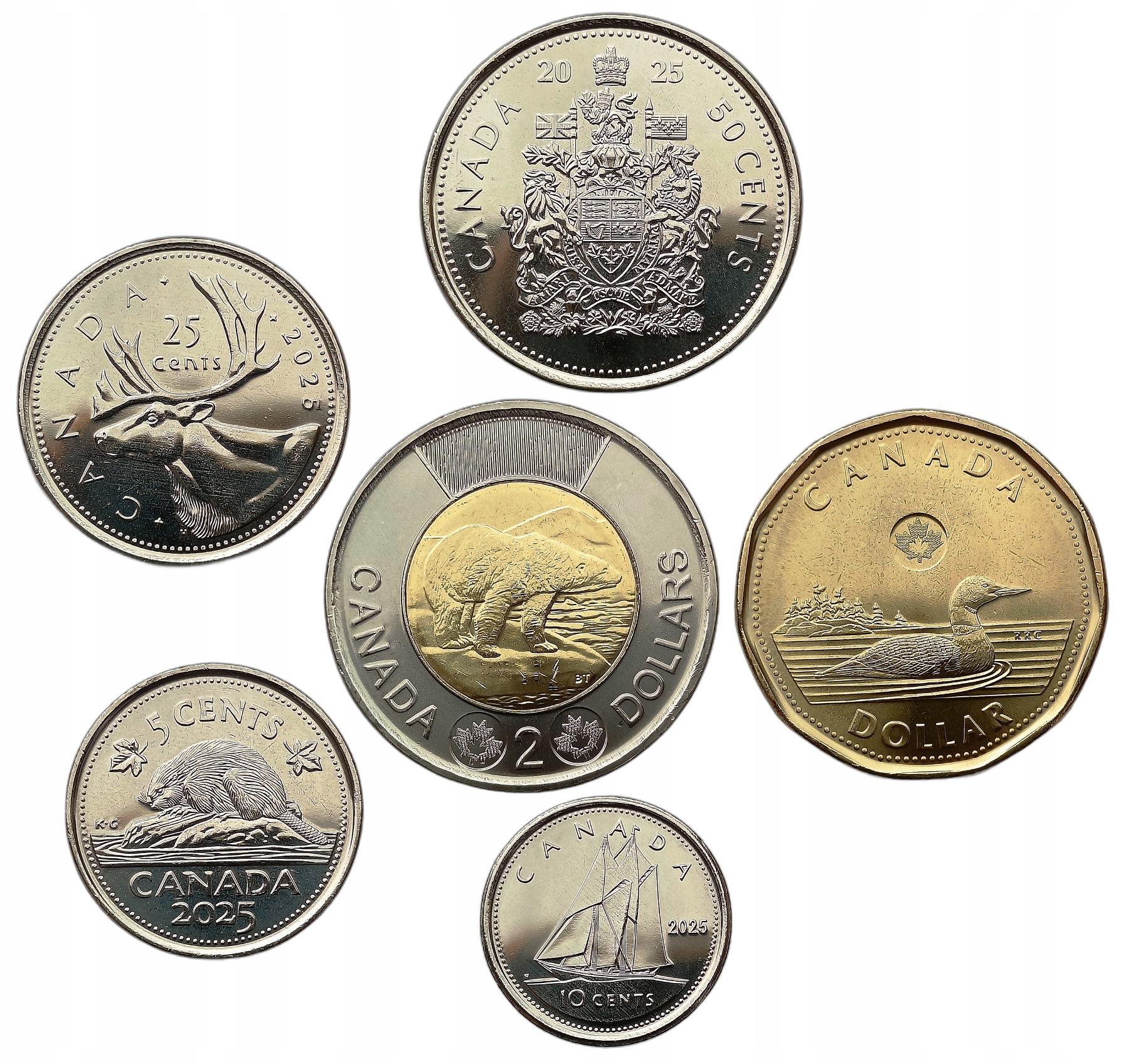 KANADA ZESTAW 6 MONET 5 CENTS - 2 DOLLARS 2025 CHARLES III ZWIERZĘTA UNC
