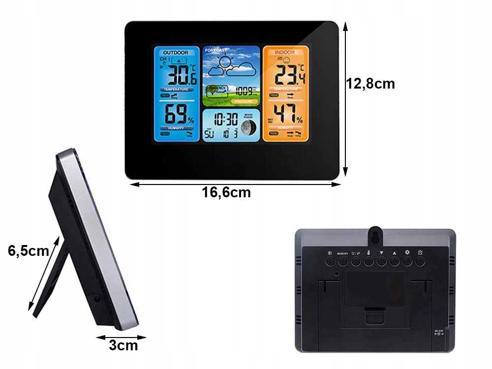 BEZPRZEWODOWA STACJA POGODY POGODOWA HIGROMETR DCF Załączone wyposażenie Czujnik zewnętrzny Kabel USB Oryginalne opakowanie Stacja pogody