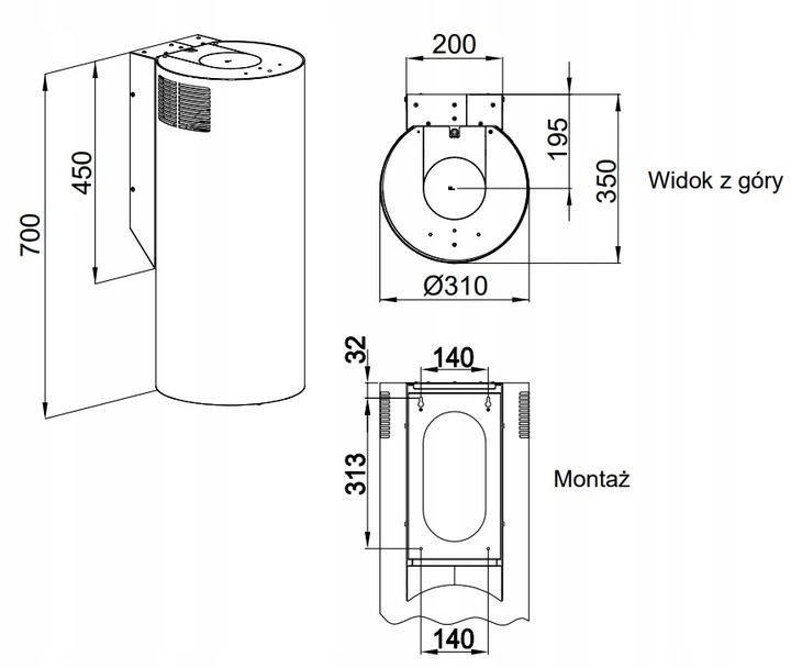 OKAP KUCHENNY TUBA MIEDŹ POŁYSK ELBA WPB731 MAAN Szerokość produktu 31 cm