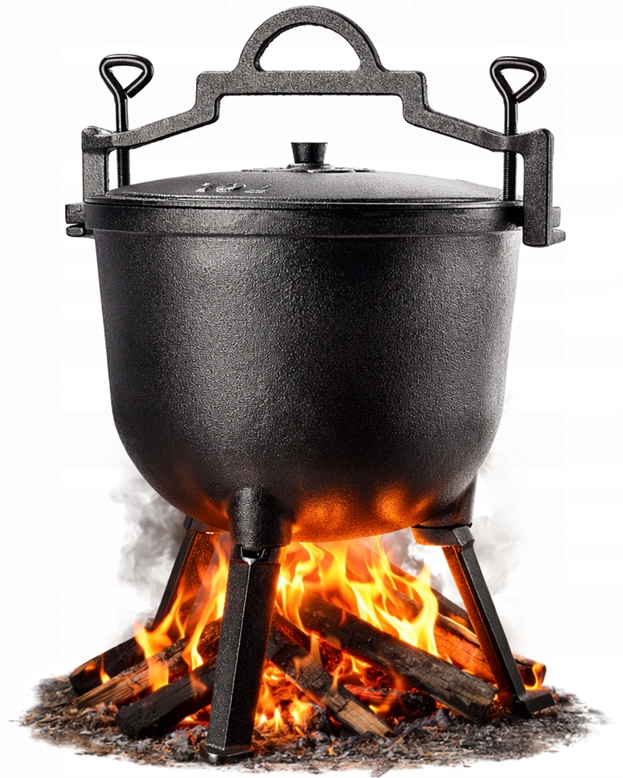 Litinový Kotlík Lovecký 10 L Hrnec Na Oheň Gril Pečeně Stojící
