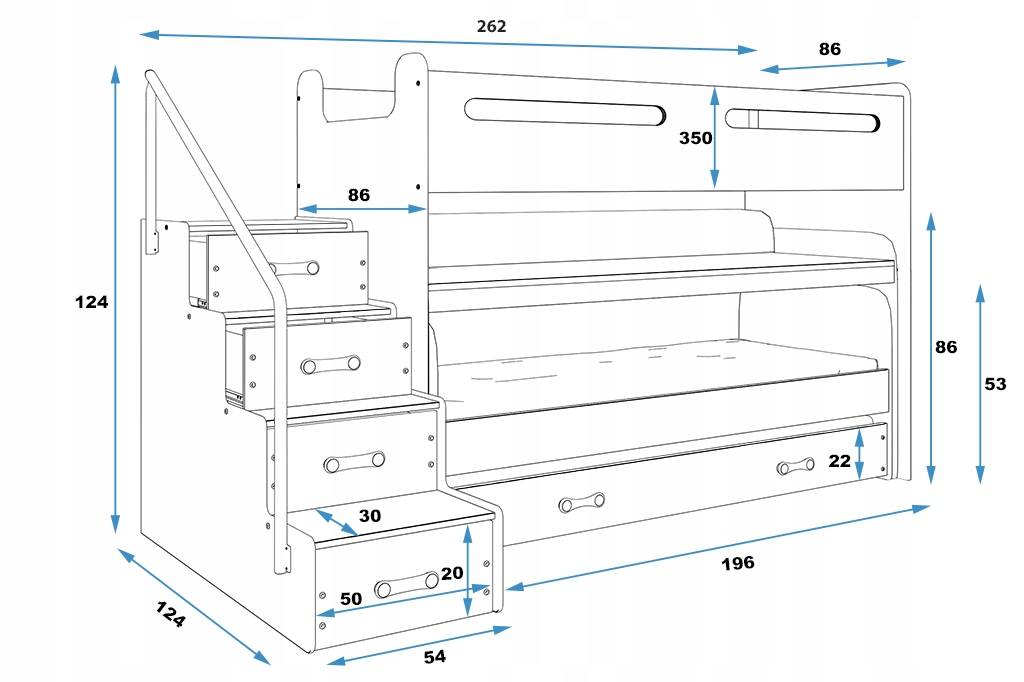 Łóżko piętrowe MAX 1 200x80 dla dzieci z BIURKIEM Płeć chłopcy dziewczynki