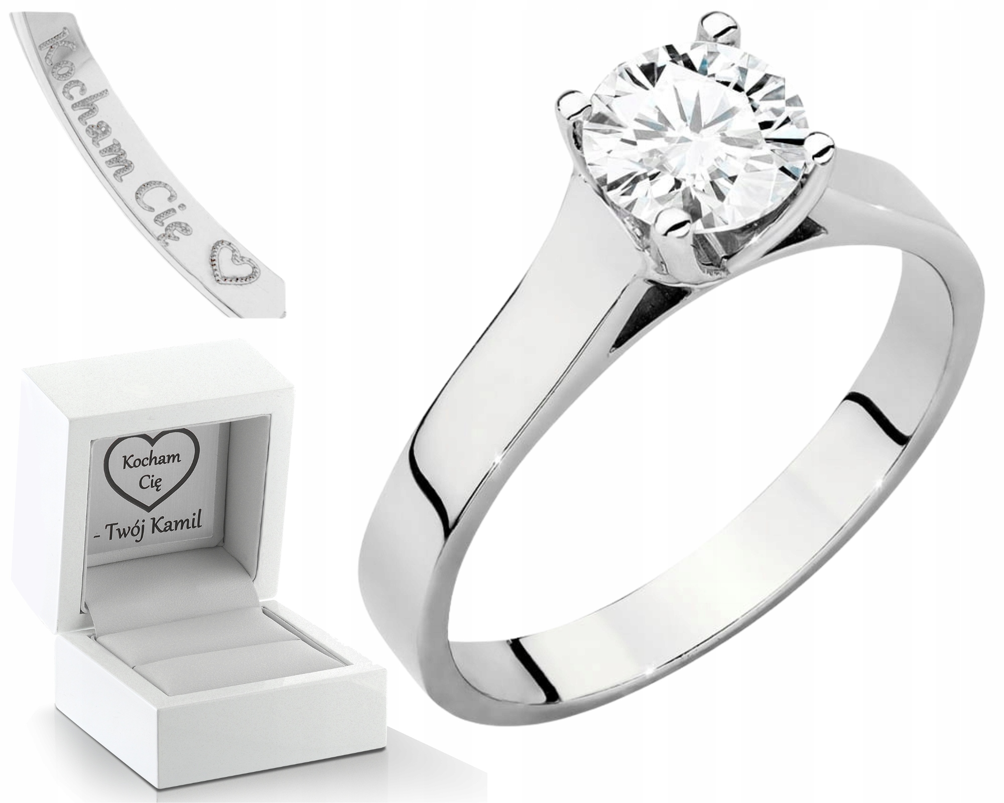 Bílý Zlatý Prstýnek S Laboratorním Briliantem 1,00 Ct 585 Gravírování Obchod