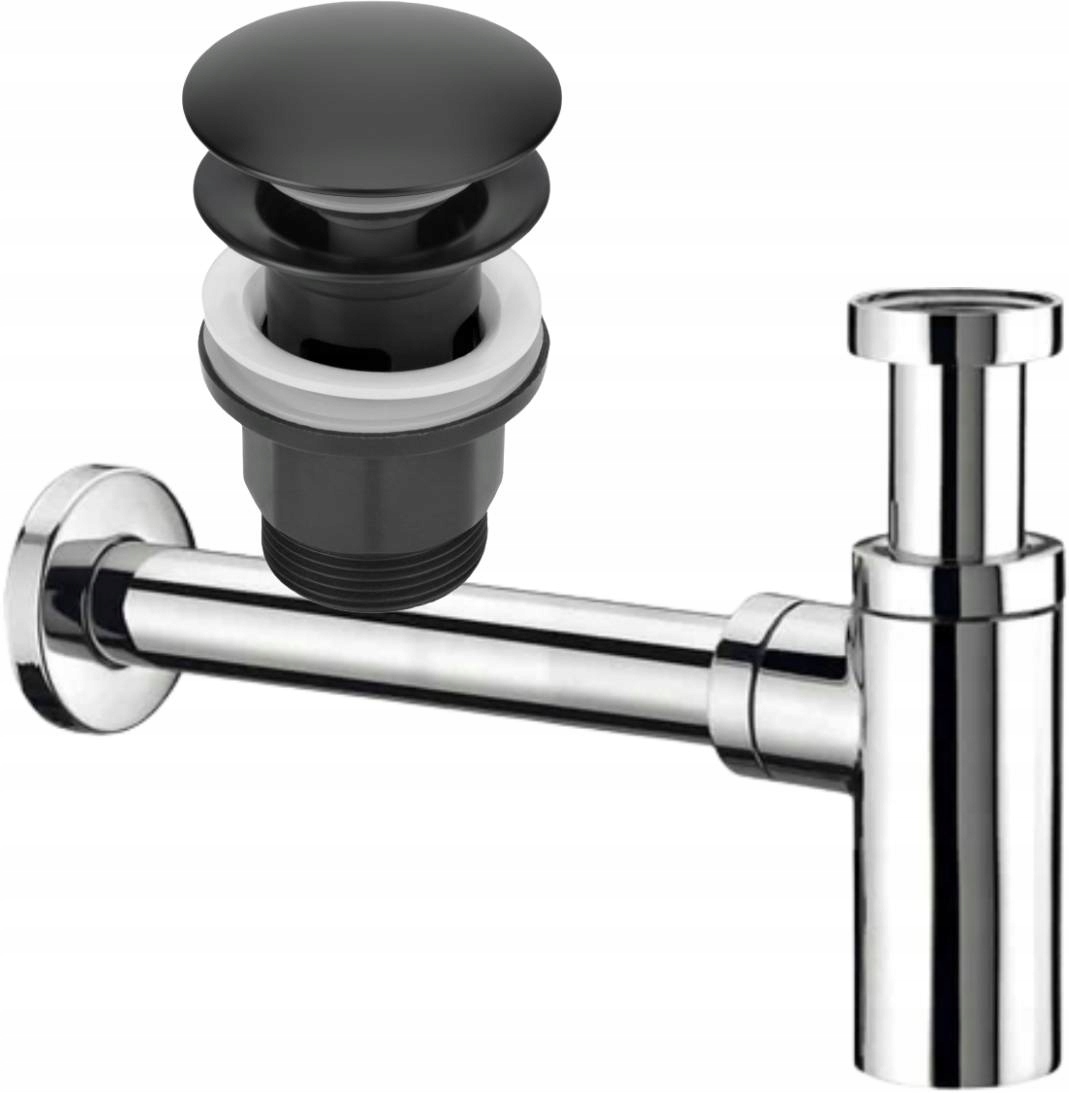 Syfon do umywalki chrom korek klik czarny mat