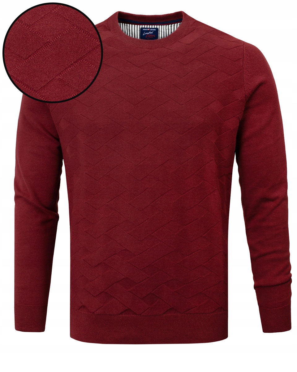 Elegantní pánský svetr Klasický Vínový Bavlněný XXL Pako Jeans