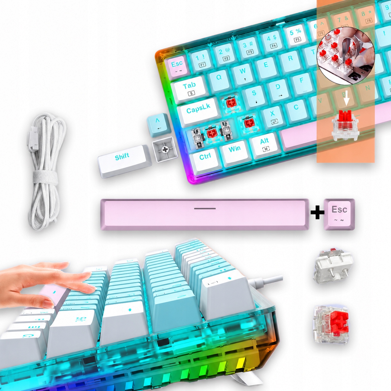 Kompaktní mechanická klávesnice E-yooso Z11T Rgb s Rgb podsvícením