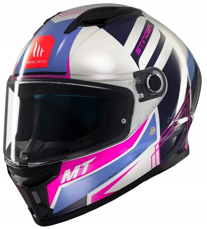 Mt Helmets Stinger 2 Trón C8 White Blue Pink Motocyklová Prilba Biela