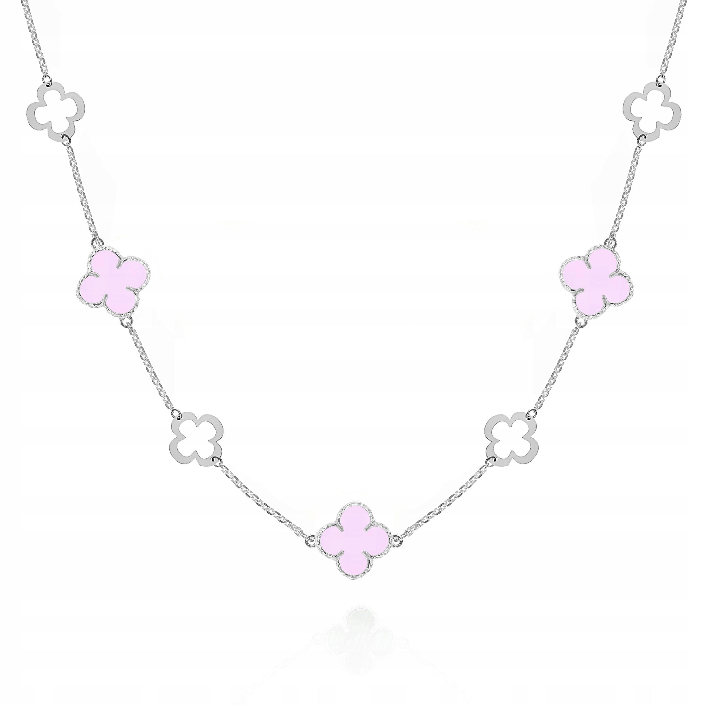 Stříbrný náhrdelník choker čtyřlístky fialový tyrkys Ag925 45 cm