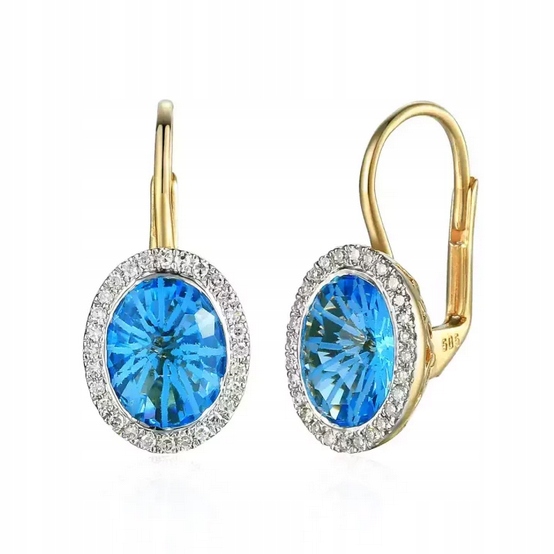 Zlaté 585 Náušnice Topaz A Diamanty Jako Dárek