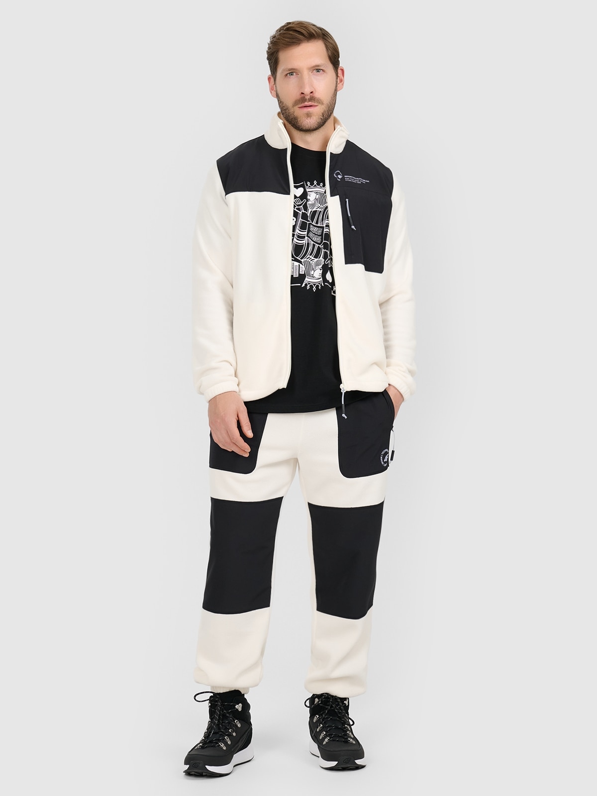 4F Pánské fleecové jogger kalhoty béžové XXL