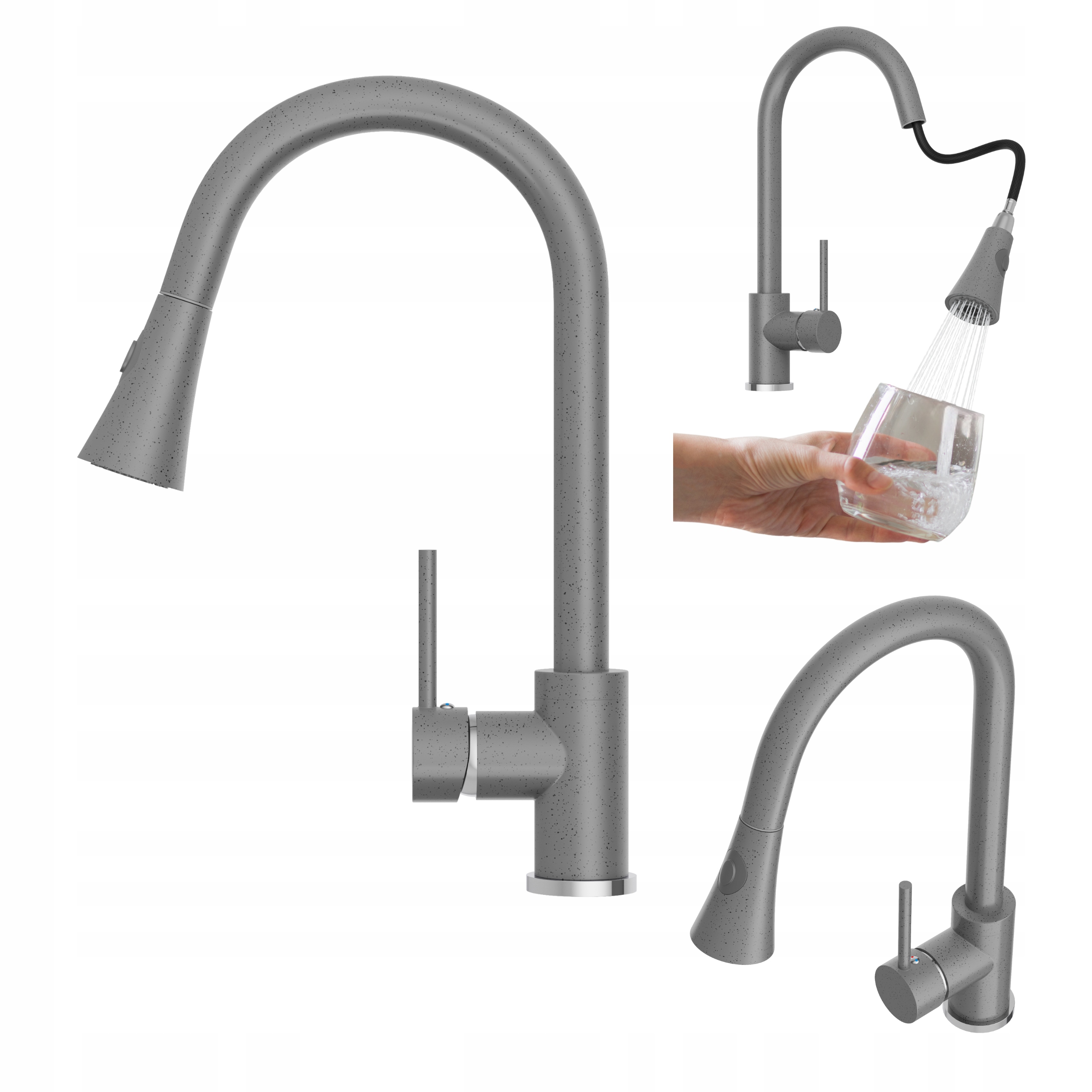 Kuchynská Batéria S Výsuvným Výtokom Snake Šedá