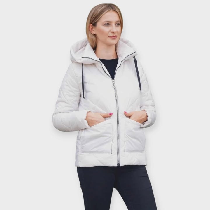 Prošívaná podzimní a zimní bunda, velikost plus size, bílá, s kapucí, velikost 52