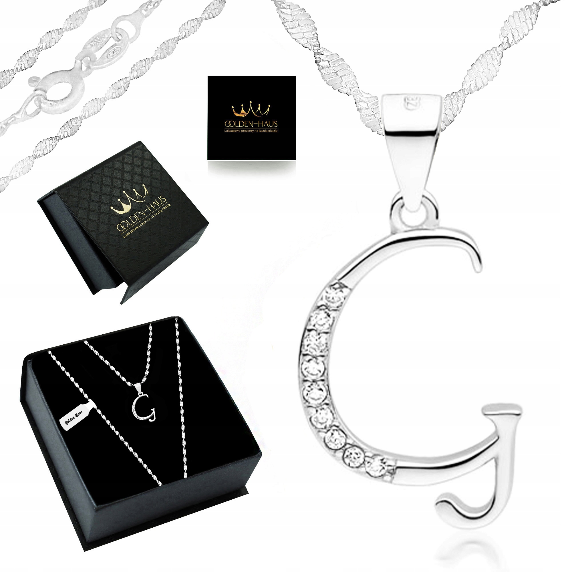 Stříbrný Řetízek Dámský Přívěsek Písmeno G 925 Elegantní Náhrdelník 55 CM