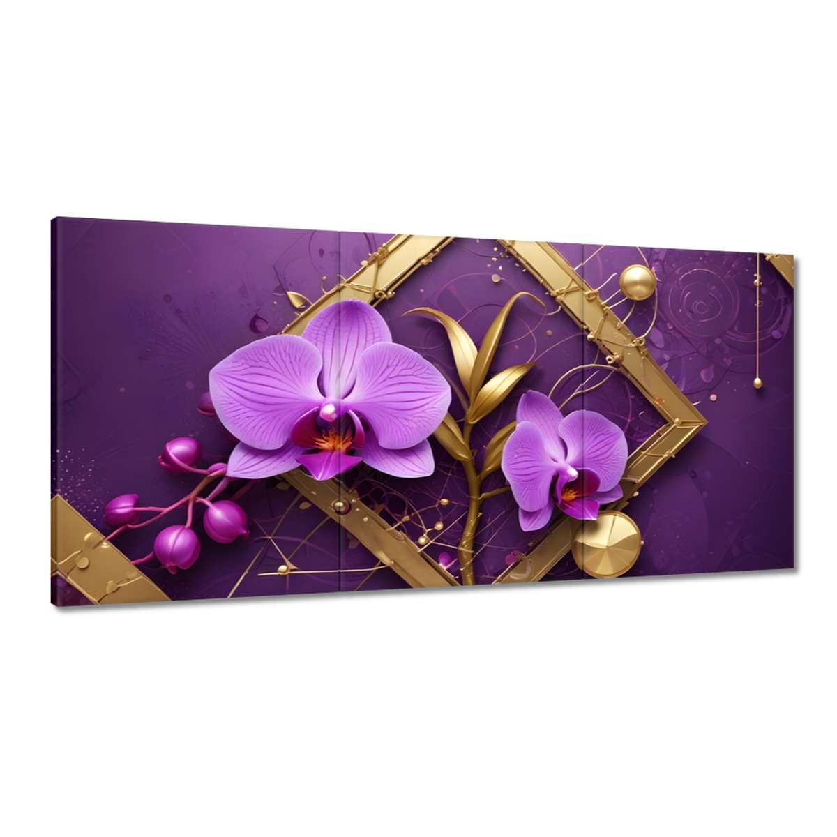 Obrazy 180x90 Fialové orchidey a zlato