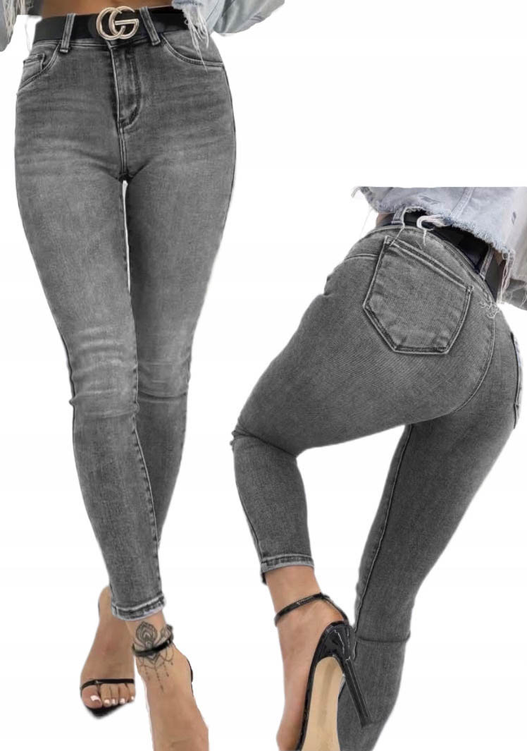 Szare Spodnie Wyszczuplające Jeansy Elastyczne Na Jesień
