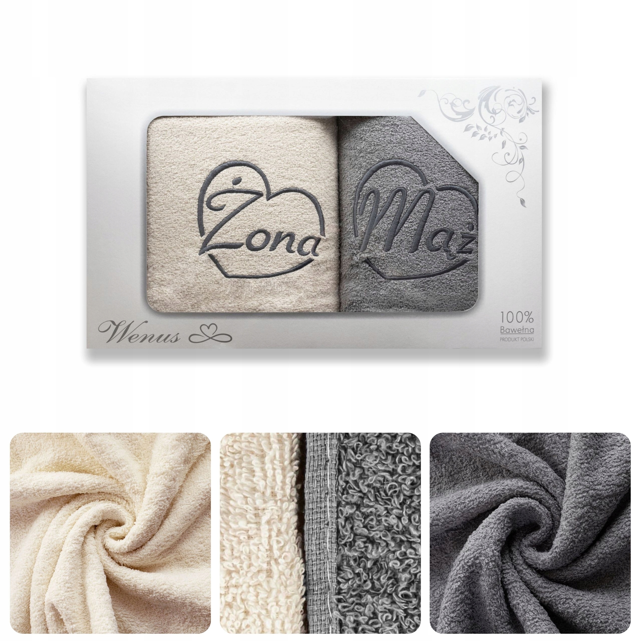 Komplet Ručníků 2x 70x140 Bavlna s výšivkou Manžel Manželka Dárek na Svatba