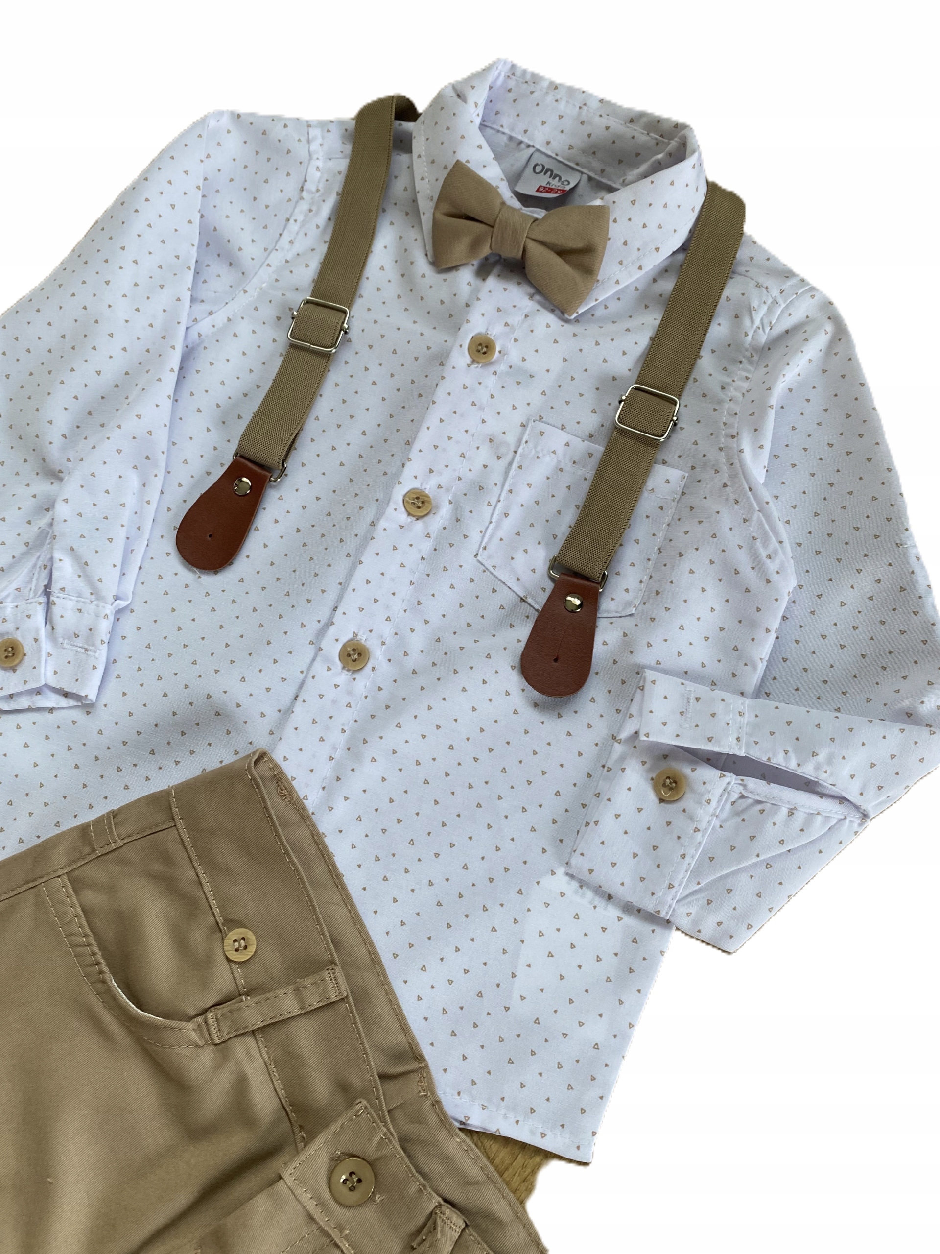 Elegancki komplet chłopięcy r. 98 koszula spodnie mucha szelki garnitur Marka Inna marka