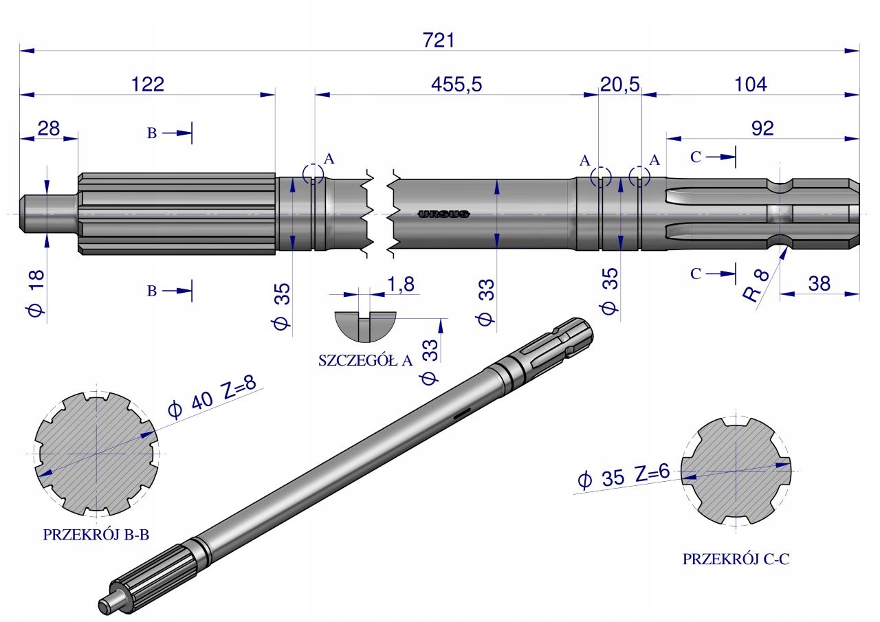 Wałek przekaźnika C-330 ORYGINAŁ URSUS Numer katalogowy części 50013550U