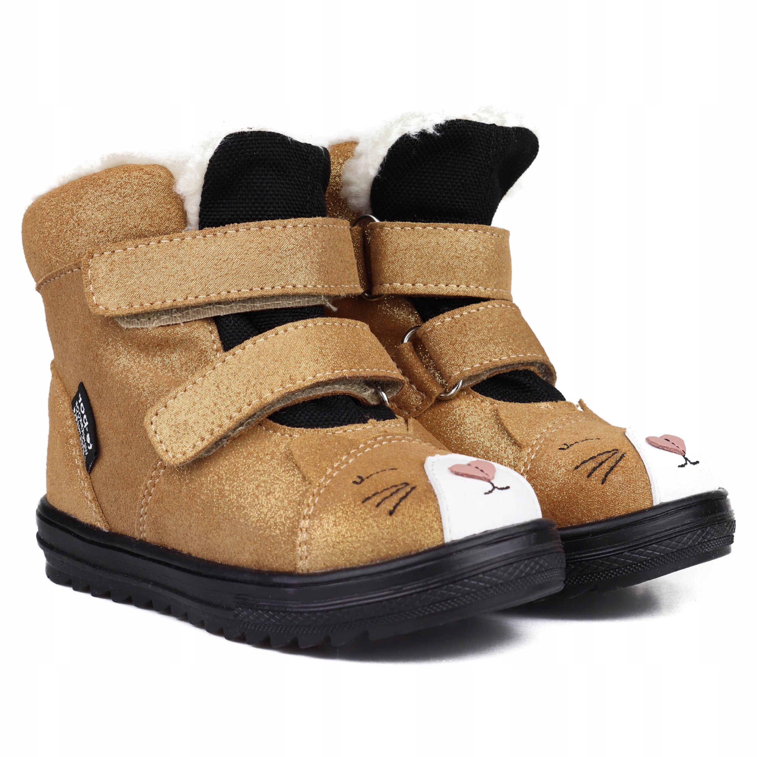Mido 22-38 Buty Zimowe Skórzane Ocieplane Wodoodporne Złoty Brokat Kotki 21