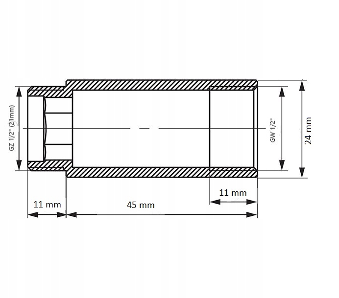MOSIĘŻNA PRZEDŁUŻKA 1/2" 45 mm - 4,5 cm GW/GZ POLSKA Marka Sol-Arm