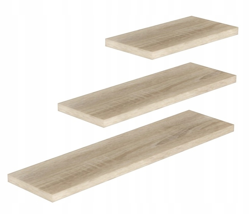 PÓŁKA MEBLOWA ŚCIENNA WISZĄCA KOMPLET 3 SZT PÓŁEK DĄB SONOMA + KOŁKI