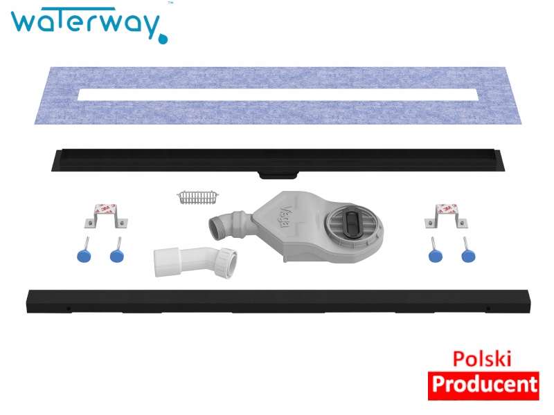 Odpływ liniowy czarny niski wąski Waterway 80 cm Linia Slim Black