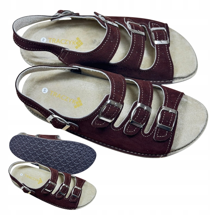 Traczyk Sandály Hnědé Profilované Přírodní Kůže Fusbet Nastavitelné vel. 36